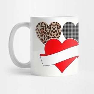 Women's Striped Plaid Printed Heart Valentine's Day three Mug